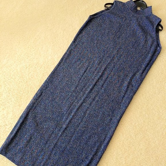 vintage 80s Benetton sleeveless metallic knit sweater dress NWOT - Picture 1 of 12